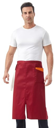 Nanxson Unisex Taille Schürze halb Schürze Küchenschürze Kellnerschürze | Herren Damen Lang Schlitz einfarbig Bistroschürze Arbeitsschürze mit Taschen für Restaurant, Hotel, Bar