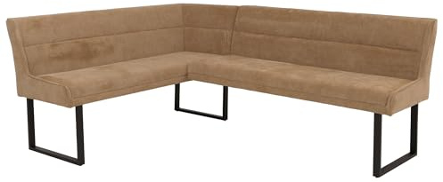 Mendler Eckbank HWC-O81, Chenille Öko-Tex Metall, 159x210cm - Hellbraun | Esszimmerbank, Bank, Stoff/Textil (310g/m²)