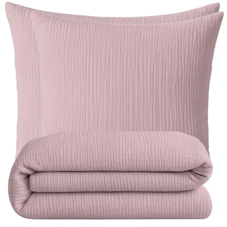 sleepling Musselin Bettwäsche, 200x220 cm + 2X 80x80 cm, Rosa | Bettbezug + 2x Kissenbezug, 100% Baumwolle, Extra weiche Sommerbettwäsche, Made in EU, OEKO-TEX, Waschbar bis 60 Grad
