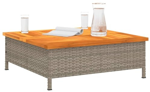 Tomostar Table Basse de Jardin avec Trou de Parasol, Table d'appoint Salon Extèrieur Gris 70x70x25 cm résine tressée et Bois Acacia