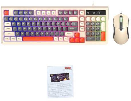 Horett Combo gaming Tastiera e Mouse con Retroilluminazione RGB 19-Tasti Anti-Ghosting Layout Compatto per Utilizzo Lavorativo e Videogiochi (Insieme beige)