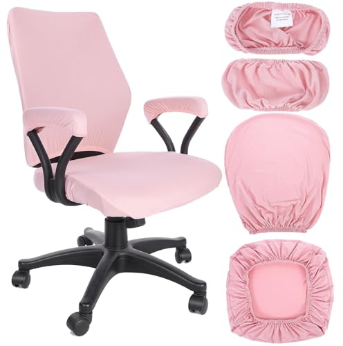 Yolev 4 PCS Office Chair Covers Set,Universal Protective Desk Chair Covers, Stretchable Office Chairs Seat Cover with Armrest Cover,Slipcovers Pads,Cushion Backrest for Rotating (Medium,Pink)