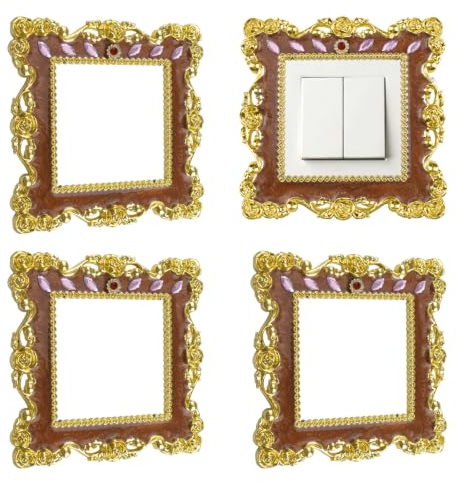 UFURMATE Decorative Light Switch Surround Cover, 4Pcs Plastic Single Socket Switch Protector Wall Sticker for Switch with Rose Edging (Gold)