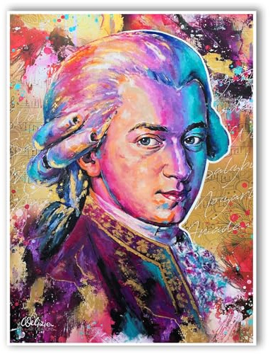 - Handgemaltes Bild Poster Wolfgang Amadeus Mozart in 30x40cm – Kunst Gemälde Bild abstrakt - Deko Wandbild für Wohnzimmer
