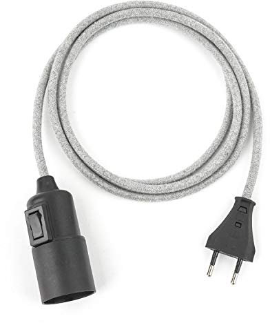 5m Plug-In Lampe HELLGRAU, Textilkabel mit Lampenfassung aus Thermoplast (Glattmantel) mit Schalter und Eurostecker