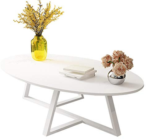 Ovale Couchtische Wohnzimmer Modernes Design, skandinavische Beistelltische für kleine Räume, Wohnzimmertisch Warteraumtische aus Metall und Holz, Weiß