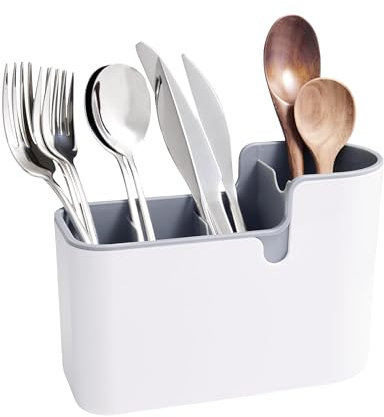Amazon Basics Organiseur d’ustensiles pour comptoir et mur, Blanc, Gris
