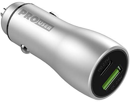 Pro User 2-Fach USB Car Charger 48W: Auto Ladegerät aus Aluminium mit USB-C Power Delivery und LED Ring –für PKW/LKW/Wohnmobil, lädt Handy, Tablet, Laptop, Kamera, etc