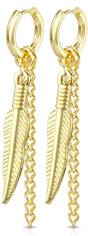 beyoutifulthings 1 Paar Damen Ohr-ringe CREOLE Feder-Ketten Anhänger 2mm breit Ohringe Ohr-stecker Chirurgenstahl Gold Schwarz Silber 8mm