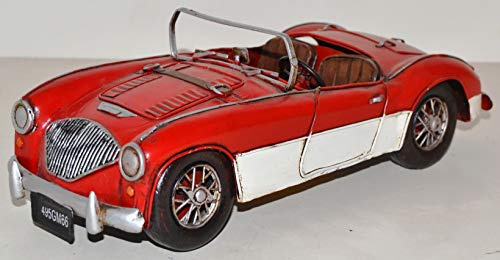 JS Garten Deko Blechauto Nostalgie Modellauto Oldtimer Marke Austin Healey Cabrio Sportwagen aus Blech L 28 cm