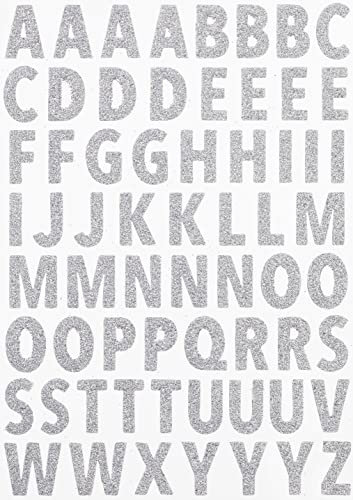 Hobbyfun Glitzer-Sticker Buchstaben, Gross, Silber, Bogen ca. 11 x 20 cm Silber