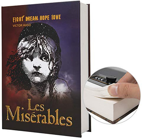 Echtes Papiertransferbuch sicher für Schmuck, Geld und Bargeld, hohl mit verstecktem Fach, Schlüssel und Zahlenschloss (Passwortsperre, Les Miserables)