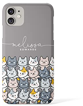 Tirita Personalised Phone Case Cover Compatible with iPhone 11 - Drawing Cartoon Kitten [04 - Dancing Cats Handwritten]
