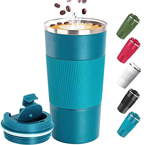 Coffee Cup, Vacuum Reusable Leakproof Double Wall Coffee Cup, Insulation Stainless Steel Eco-Friendly Travel Office Mug for Hot Coffee Tea and Cold Drinks, 17oz/500ml, Blue