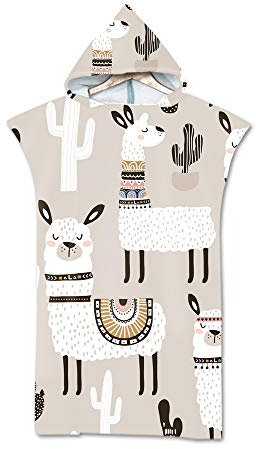 Highdi Poncho de Bain Adulte Microfibre, 3D Alpaga Poncho de Plage à Changement Léger et à Séchage Rapide Serviette de Plage Peignoir de Piscine pour Hommes Femmes (75x110cm,Beige)