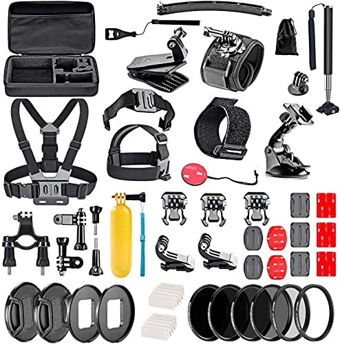 Navitech 60-in-1 Action Camera Accessories Combo Kit with EVA Case - Compatible With The AKASO Brave 7 LE Action Camera