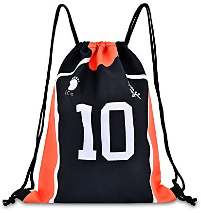 Roffatide Anime Haikyuu Kordelzugbeutel Oxford-Rucksack mit Kordelzug Einkaufsnetz Sport Basketball Sackpack Schwarz Orange