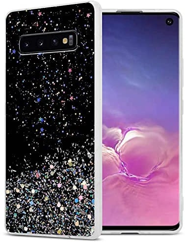 Cadorabo Hülle kompatibel mit Samsung Galaxy S10 Plus Rundumschutz TPU Silikon Case Mädchen Glitzer Strass Design Slim Kratzfest Weiche Gummi Bling Schutzhülle für Samsung Galaxy S10 Plus in Schwarz
