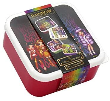 Sandwichera, lonchera, portacomidas, merienda,set 4 contenedores Rainbow High, Multicolor, M,(CyP Brands)