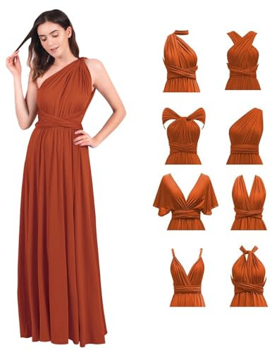 Abendkleid Lang Damen Elegant Rückenfreies Multiway Bandage Wickelkleid Festlich Hochzeitskleid Brautkleid Brautjungfernkleider Cocktailkleid Weihnachten Silvester Partykleid Ballkleid Ziegelrot L