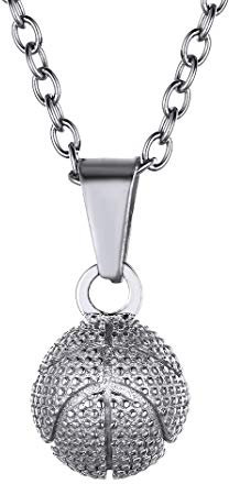 GoldChic Edelstahl Herren Halskette Basketball Charm Kettenanhänger Hip Hop 3D Basketball Anhänger mit 51cm+5cm Kette für Männer Jungen Damen Frauen
