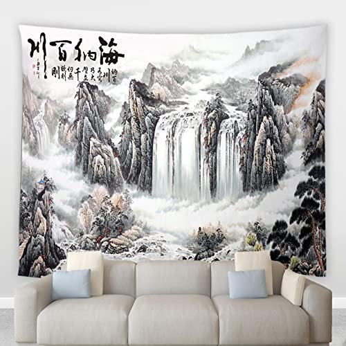 XAONUO Tapiz Pared Dormitorio 3D 150X150Cm Cascada Montañas Paisaje Pintura Tapiz De Pared Tapicería De Moderno Colgante De Pared Tapestry Toalla De Playa Manta De Picnic Estera Tela Playa