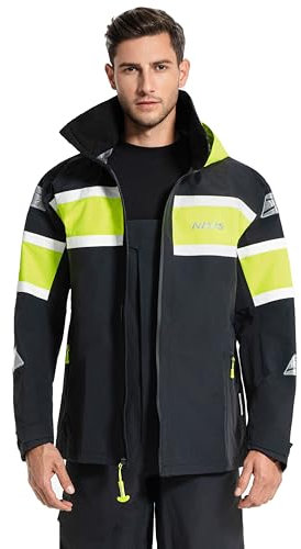 Navis Marine Sailingwear Wasserdichte Segeljacke für Herren - Winddicht, Atmungsaktiv, Coastal Sailing Jacket Verdeckter Kragen und verstellbare Kapuze, Outdoor 347 (Tiefschwarz,M)