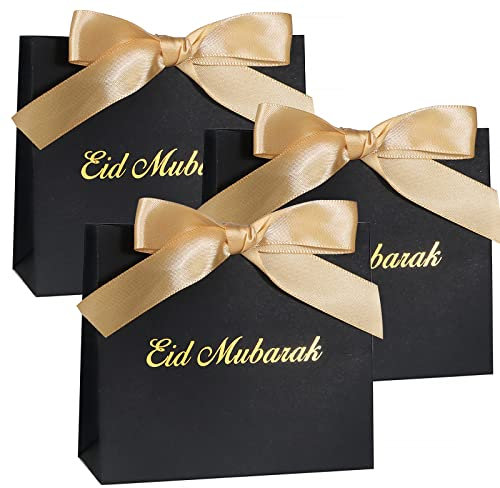 20 Stk Ramadan Geschenkbox Schwarz Gold Eid Mubarak Geschenkkartons Geschenkschachtel für Islamisches Festival Bankett Abendessen Dekorationen Gastgeschenkbox usw.