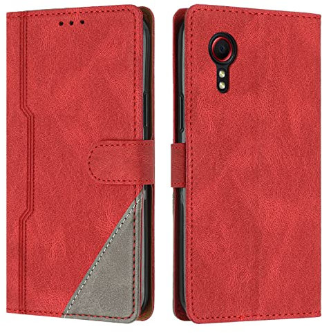 Radoo Coque pour Samsung Galaxy Xcover 5, Housse Etui Portefeuille Cuir Multifonction, Fermeture Magnétique à Clapet Anti-Choc [Fonction Support] Flip Case Compatible avec Samsung Xcover 5 (Rouge)