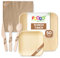 FOOGO Green 300pcs Disposable Palm Leaf Plates Wooden Cutlery Set and Brown Napkins, FSC® Certified, 50x Large Square, 50x Small Side Plates, 50x Forks, 50x Knives, 50x Spoons, 50xBrown Napkins