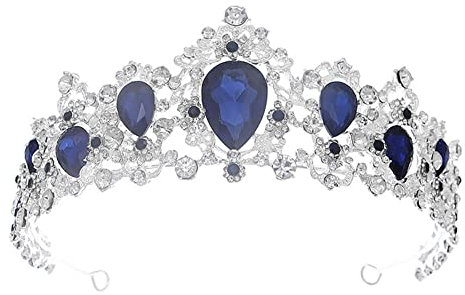 Prinzessin Tiara Kristall Krone für Damen und Mädchen - Blau Strass Hochzeit Haarschmuck - Königin Kopfschmuck