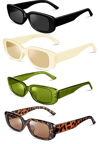 Ainiv Rectangle Sunglasses, 4 Pairs Retro Square Sunglasses, UV 400 Sunscreen And UV Protection Square Frame, Fashion Eyeglasses for Women Men Kids Party Travel Photoshoot(4 Colors)