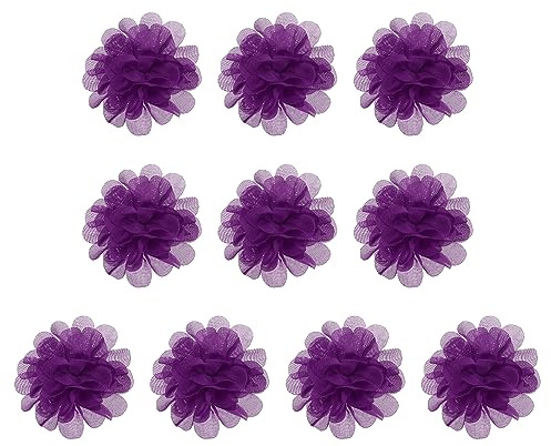 PATIKIL 2.8 Gasa Flores, 10uds Malla Tela Flores Costura Tela Apliques Diadema Adornos para Bricolaje Artesanía Boda Decoración, Fucsia