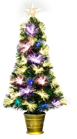 Christmas Tree World | 3ft Artificial Vesuvius Fir Fibre Optic Tree | Bushy and Luxury Quality PVC Tips, Warm White Lighting | Easy to Assemble and Take Down | 45cm Diameter