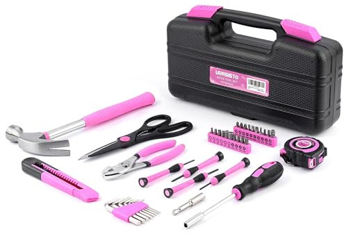 URASISTO 40-teiliges Werkzeugset für Zuhause, mit einfacher Tragetasche, Rosa