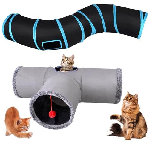 Nizirioo Tunel para Gatos,2 Piezas Túnel De Juguete para Gatos,3 Vías, En Forma De S,Juguetes Gatos con Túnel,Túneles para Gatos En Forma para Gatos,Conejos,Perros(Azul,Gris)