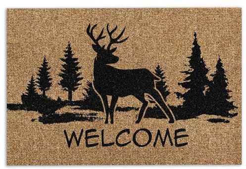 MIAOMANSENSTORE fußmatte innen außen fussmatte Jagd-Fußmatte, Hirschjagd-Waldbraunes Muster, Willkommens-Fußmatte deko Wohnzimmer