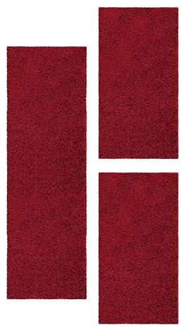 Carpetsale24 Bettumrandung Schlafzimmer 3teilig Shaggy Hochflor Teppich Rot Bettvorleger Schlafzimmer Bettset: 2 St. 80x250 cm | 1 St. 100x200 cm - Flauschiger Teppich Läufer Set Einfarbig Design