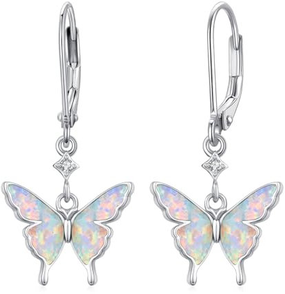 Schmetterling Ohrringe Mädchen 925 Sterling Silber Opal Ohrringe Schmetterling Opal Schmuck Geschenk für Frauen Tochter Ehefrau (Leverback-white)