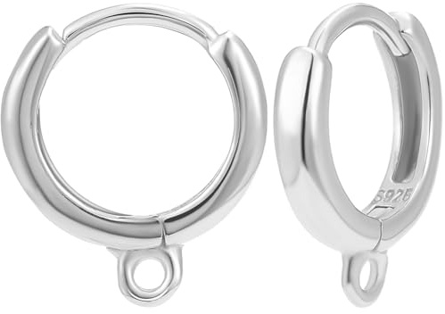 Beebeecraft 1 Caja Chapada En Rodio 925 Pendientes de Aro de Plata de Ley Ganchos Alambre de Oreja Pendientes con Lazo Y 925 Sellos para Fabricación de Joyas