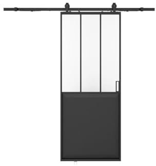 Vente-unique - Porte coulissante atelier avec systéme en applique - Noir et verre trempé - H205 x L83 cm - ARTISTO II