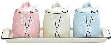 Zuccheriera Zuccheriera in Ceramica,zuccheriera in Ceramica con Coperchio,zuccheriera con Coperchio,Mini zuccheriera,Barattolo for Spezie Contenitore Zucchero,per Bancone Bar Caffetteria-g-70ML (Colo