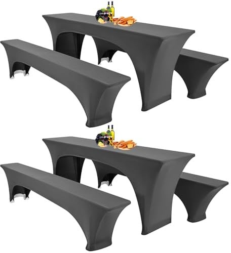 Showgeous 3 Stück dunkelgraue Biertischhussen Stretch-Biertisch- und Hockerhussen-Set für 50 cm Tischbreite Bierzelt-Set 220 x 50 x 80 cm für Bankett-Gartenmöbel im Freien (6er-Pack)