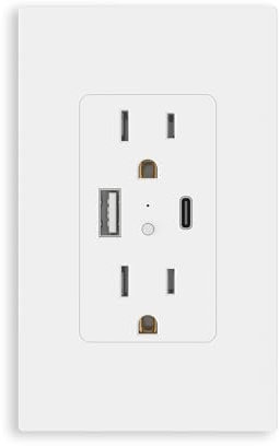 BSEED Smart Wall Outlet with 20W Type-C Ports, Smart Wall Socket with 18W USB Ports, Fast Charging for iPhone/iPad/Android Devices, Supports Matter, White, 1 Pack