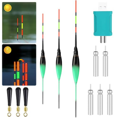 ZOYDP LED Posen Angeln mit Bissanzeiger, 3 Stück Leuchtposen LED mit Bissanzeiger 1.3g/1.8g/2.4g, LED Pose mit Gravity Sensing und Basis, Knicklichter Angeln für See Fluss Teich Nachtangeln