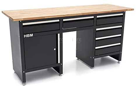 HBM 171 cm Werkbank mit 6 Schubladen 1 Tür und Massivholzarbeitsplatte