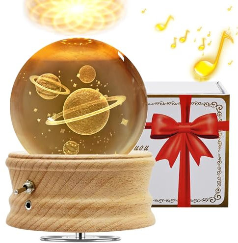 BUOTAU Spieluhr für Erwachsene, 3D Kristallkugel Spieluhr, 360° Leuchtende Drehbare Spieluhr mit Lichtprojektion und Holzsockel, Geeignet für Kinder, Ehefrauen, Mütter, Kreative Dekoration Geschenke