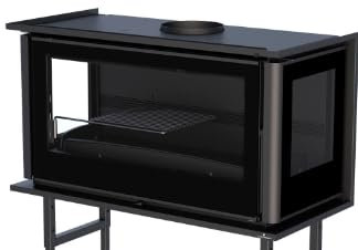 BRONPI Estufa de Leña Insertable Bronpi PARIS-90-3C VISION 14kW con Turbina y Tres Cristales, Acero y Hierro Fundido, Negro, Madera