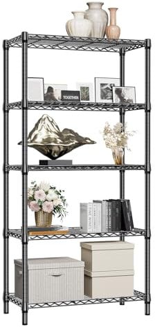 M MZG 1250 lbs 5 Tier Shelf Metal Storage Shelves Shelving Wire Rack Heavy Duty Closet Organizers for Garage Kitchen Bathroom Laundry Black 40 x 85 x 173.9 cm