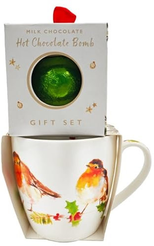 Winter Robin White Chocolate Bomb and Mug Set | Christmas Hot Chocolate Bomb and Mug Set